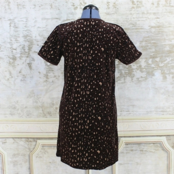 Vintage 1990s Shift Dress Leopard Print Velour Velvet Jumper Brown Grunge VTG - Picture 4 of 9